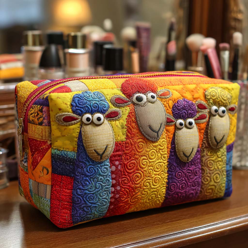 Quilted Cosmetic Bag with Sheep