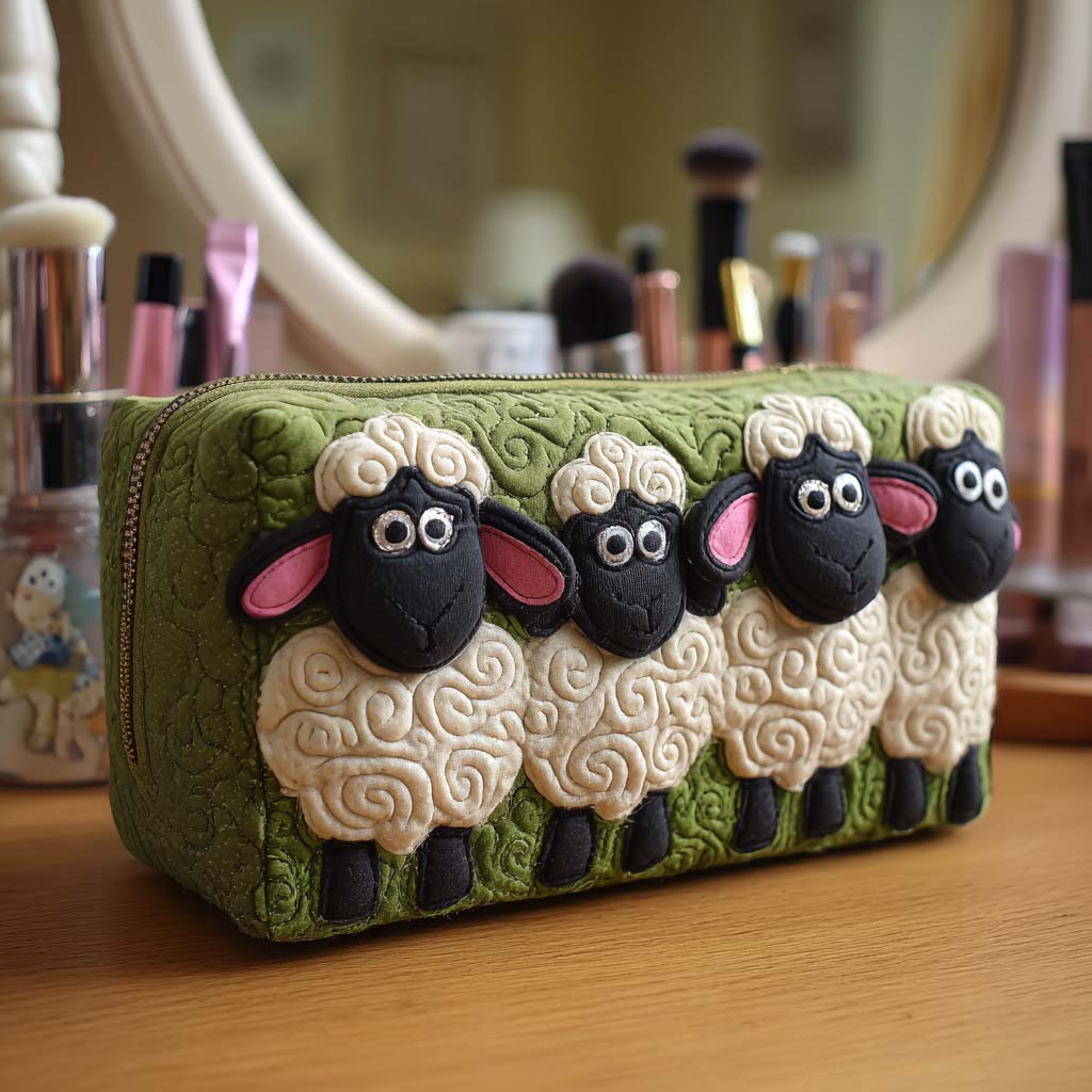 Quilted Cosmetic Bag with Sheep