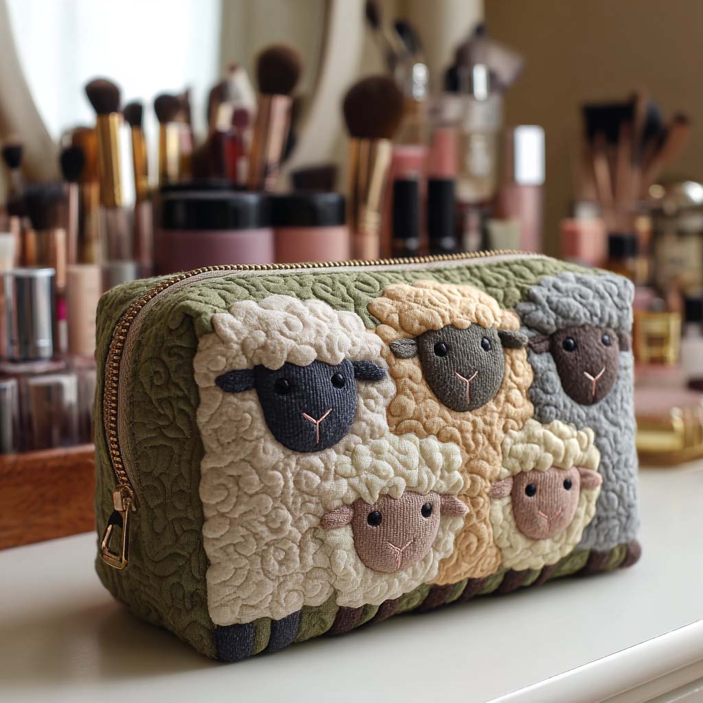 Quilted Cosmetic Bag with Sheep