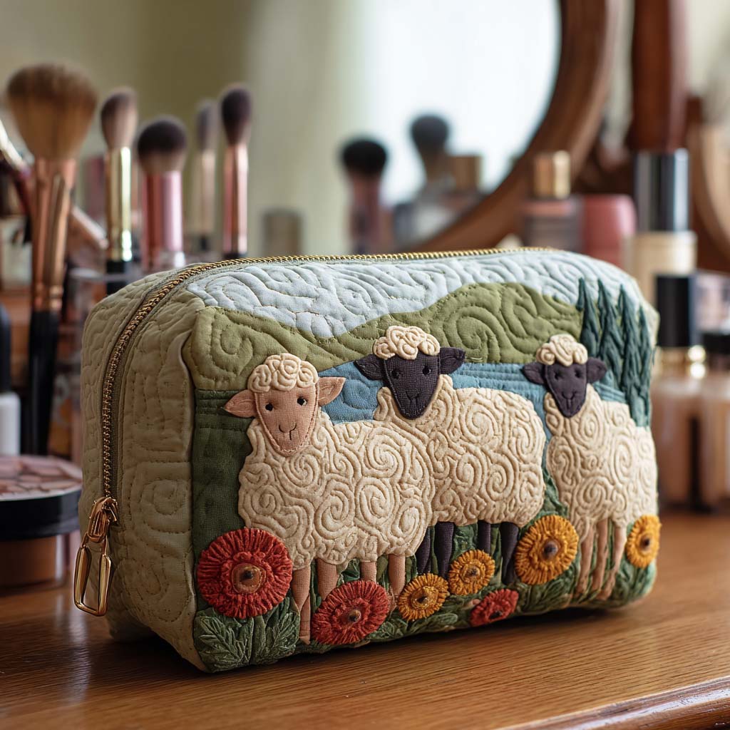 Quilted Cosmetic Bag with Sheep