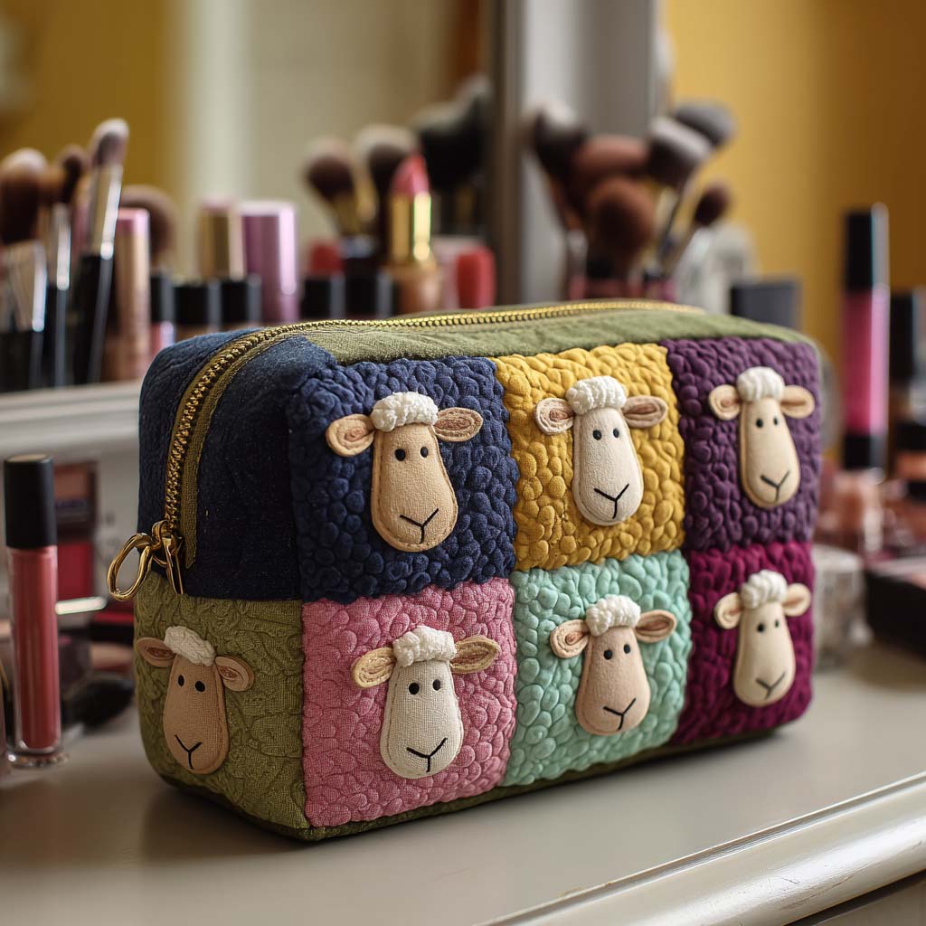 Quilted Cosmetic Bag with Sheep