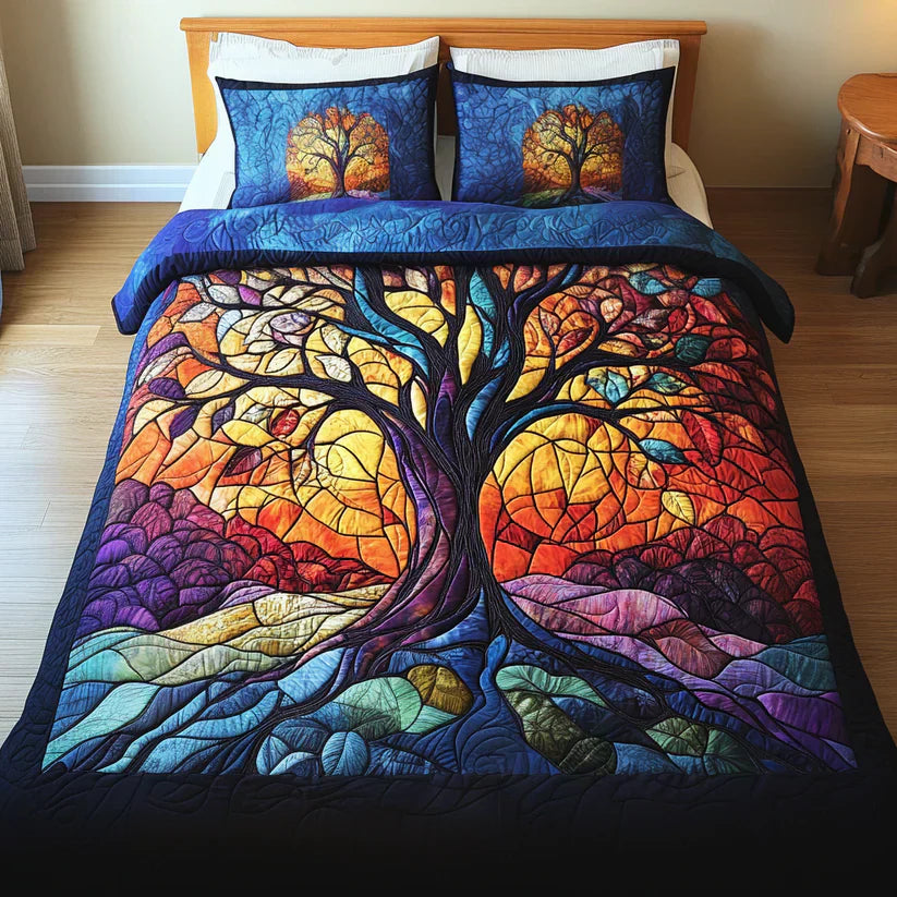 3-Piece Quilted Bed Set - Tree of Life