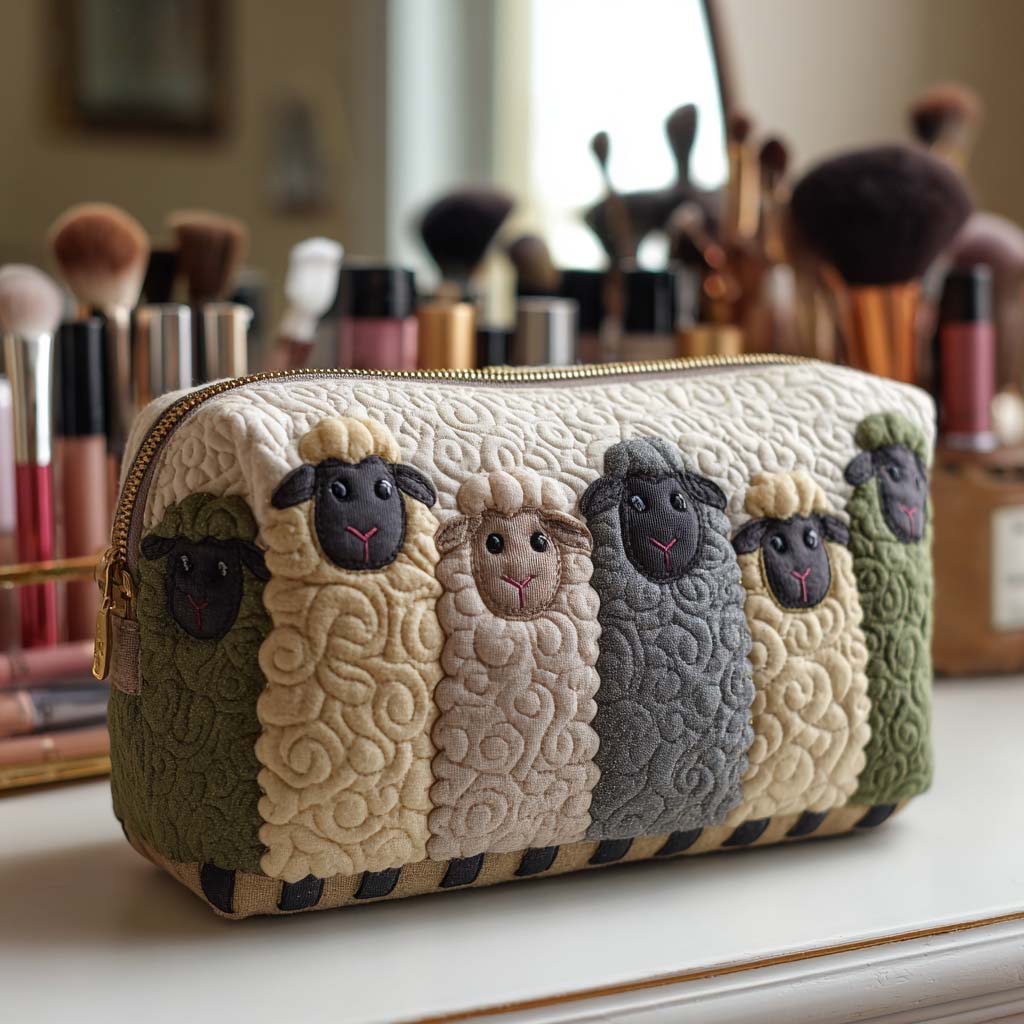 Quilted Cosmetic Bag with Sheep