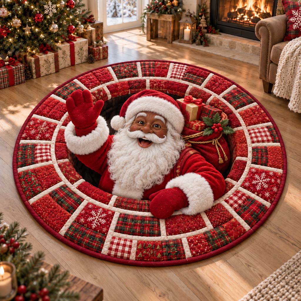 Black Santa Wave Quilted Round Mat