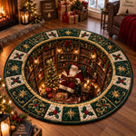 Christmas Library Portal Quilted Round Mat