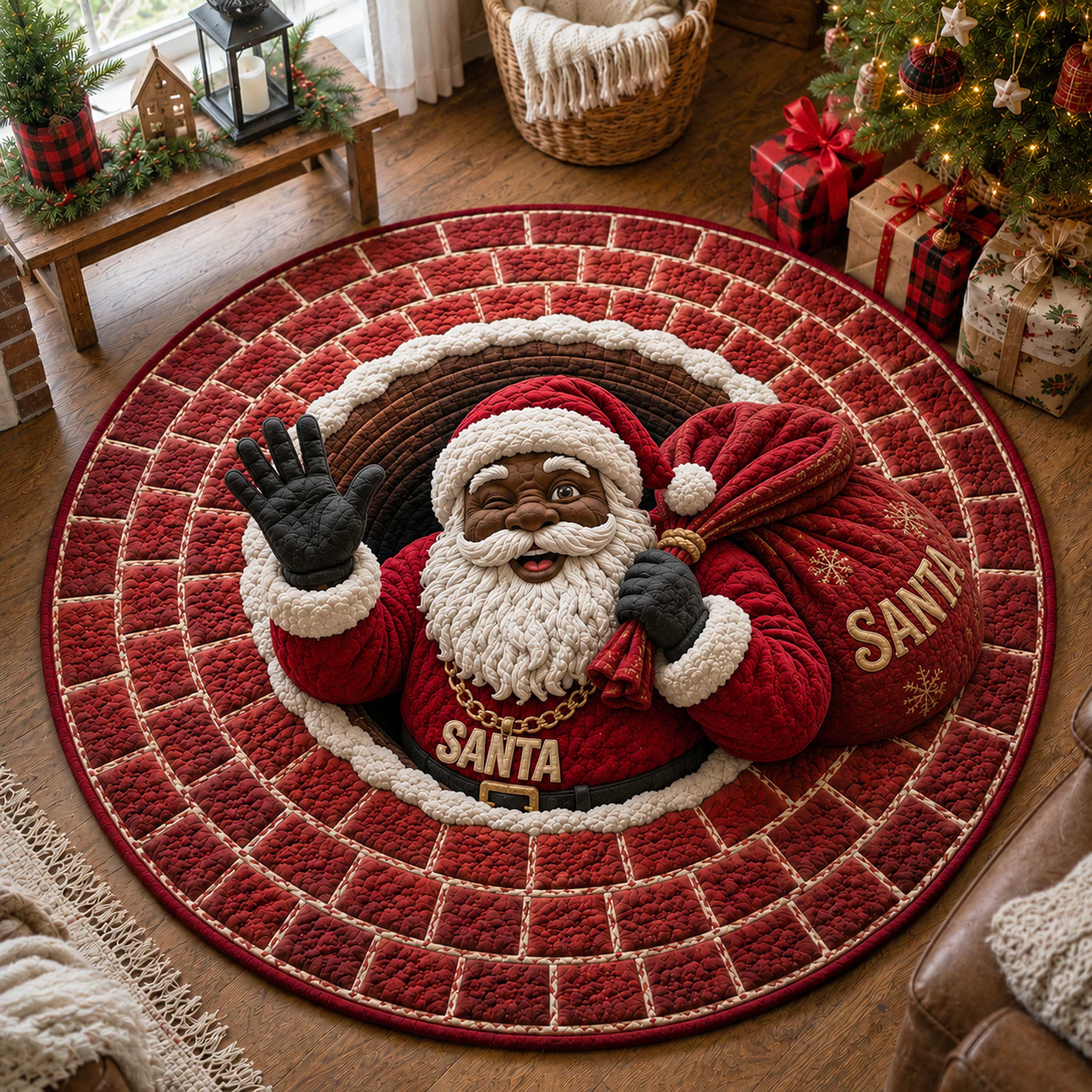Funky Santa Quilted Round Mat