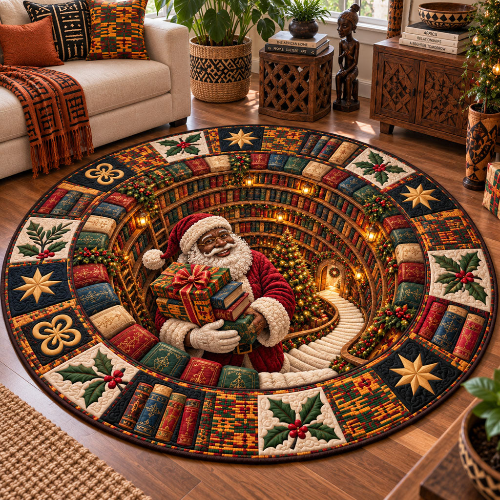 Heritage Christmas Library Quilted Round Mat