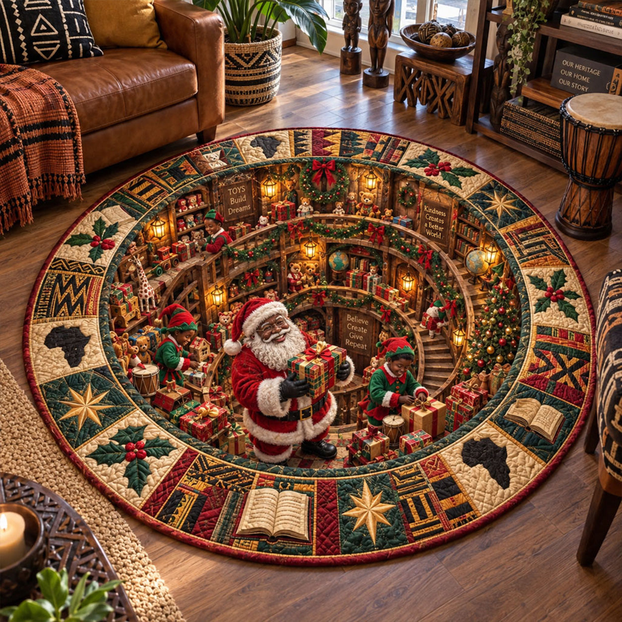 Heritage Noel Library Quilted Round Mat