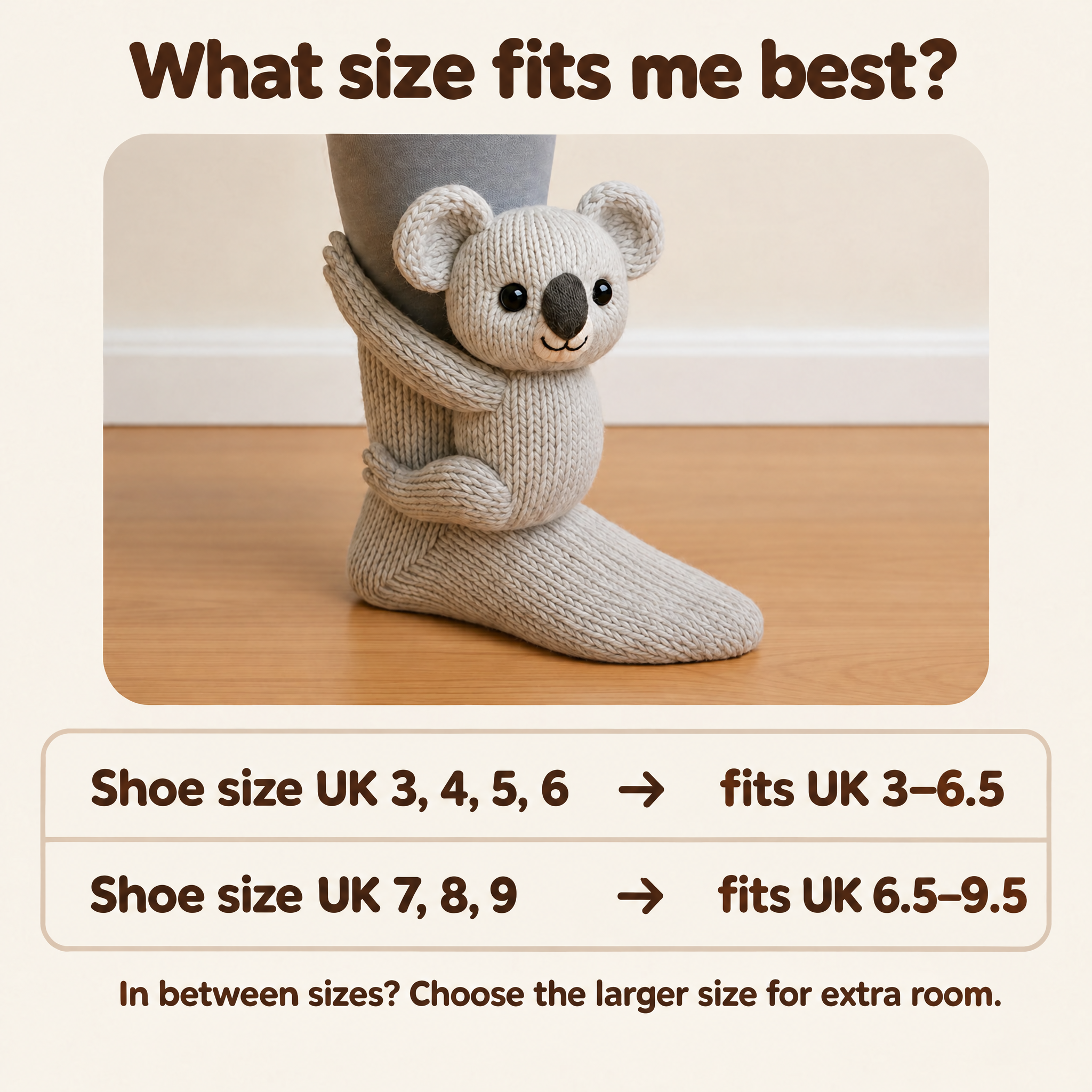 Cuddle socks koala size guide