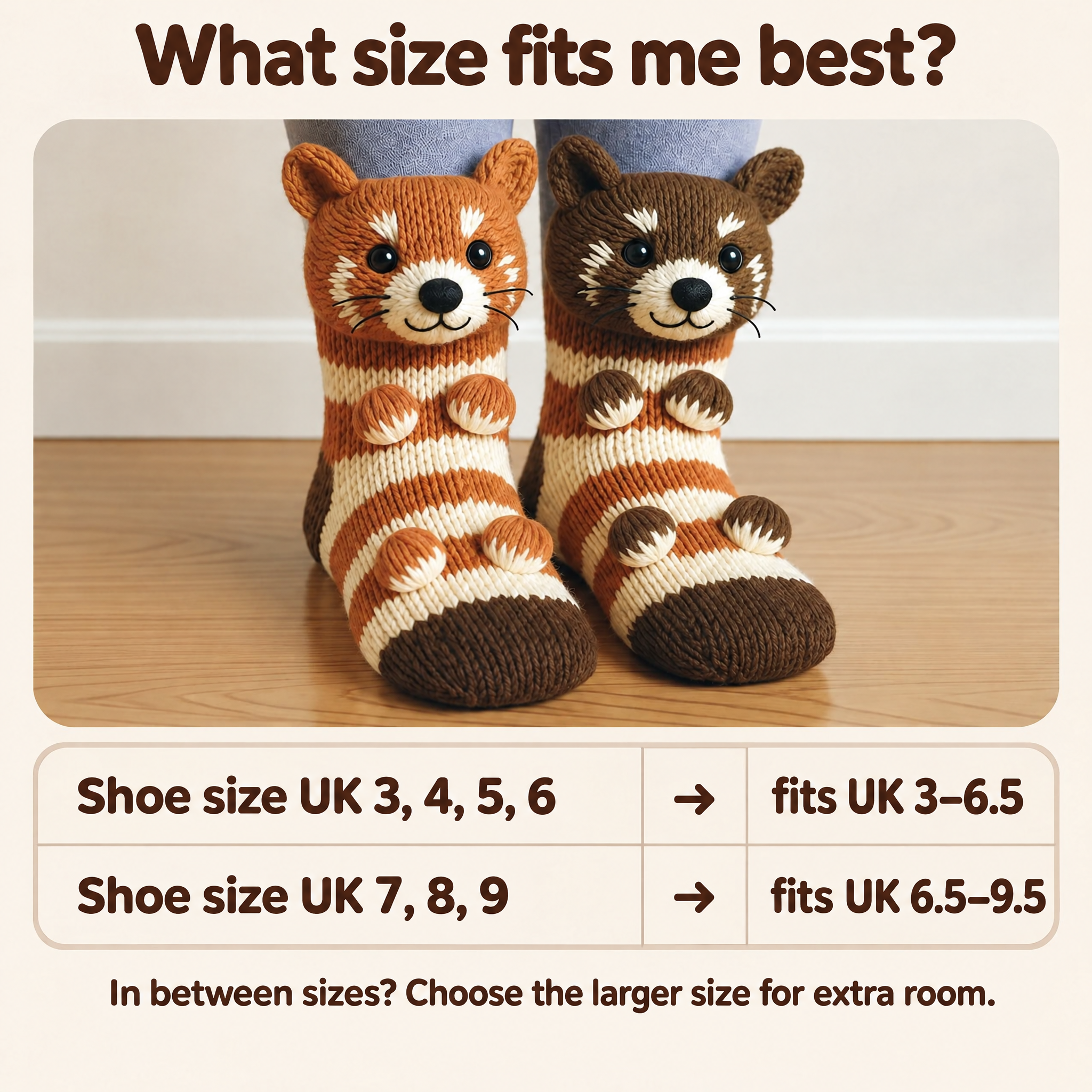 Snuggly socks striped red panda size guide