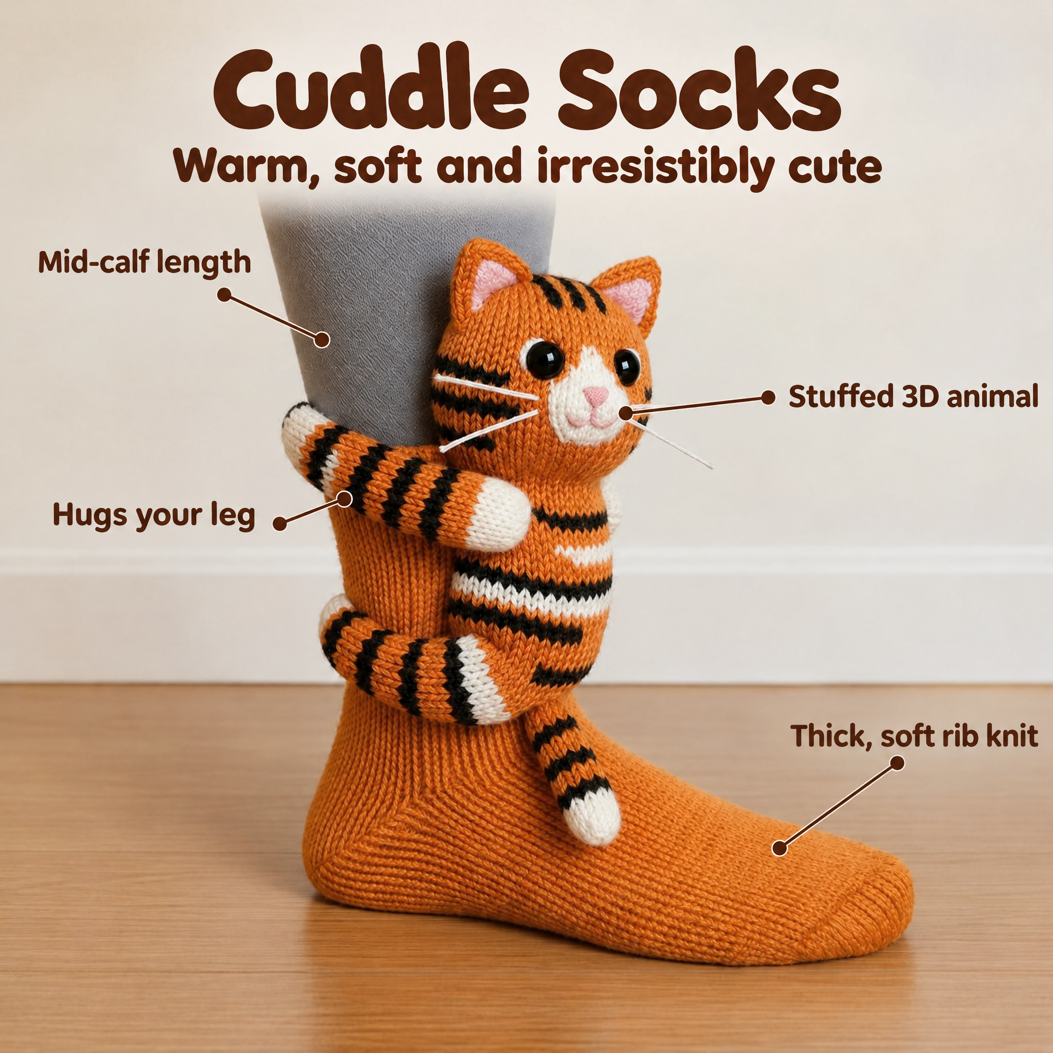 Cuddle socks red cat features