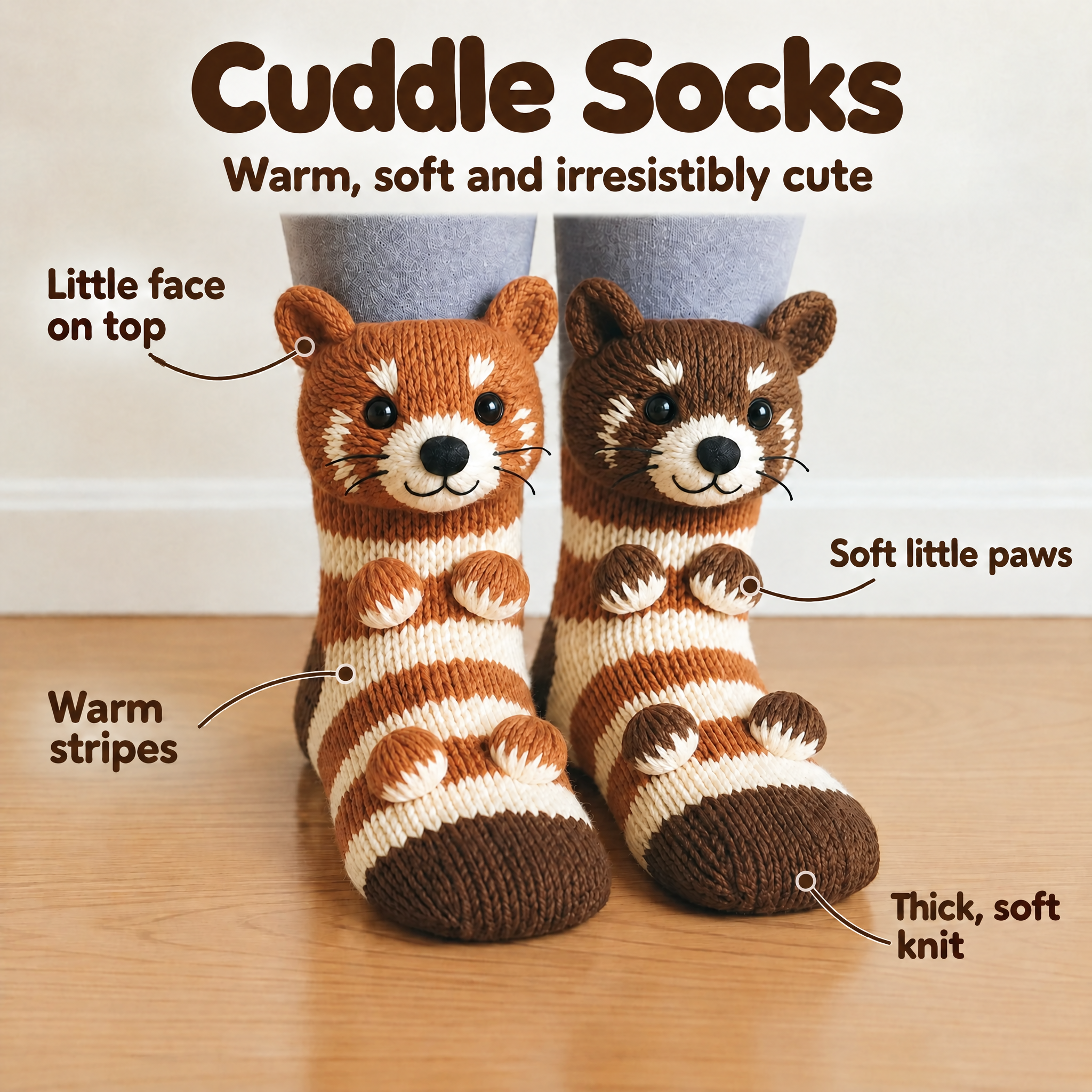 Snuggly socks striped red panda features