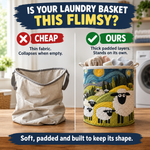 Comparison: thin flimsy basket versus the thick padded Lamb Meadow basket that stands on its own