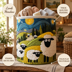 Lamb Meadow basket features: thick quilted padding, stands on its own, folds flat for storage