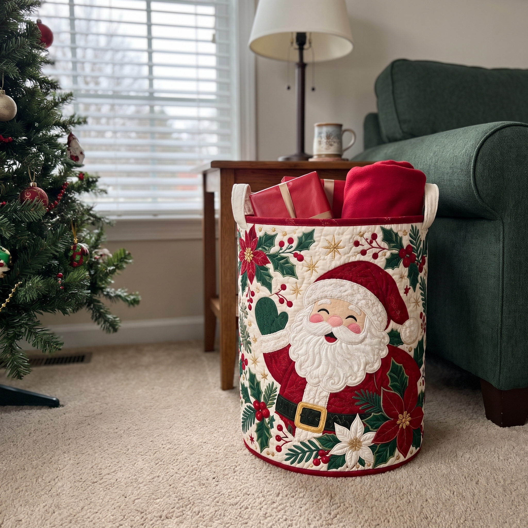 Hand-Quilted Christmas Storage Basket