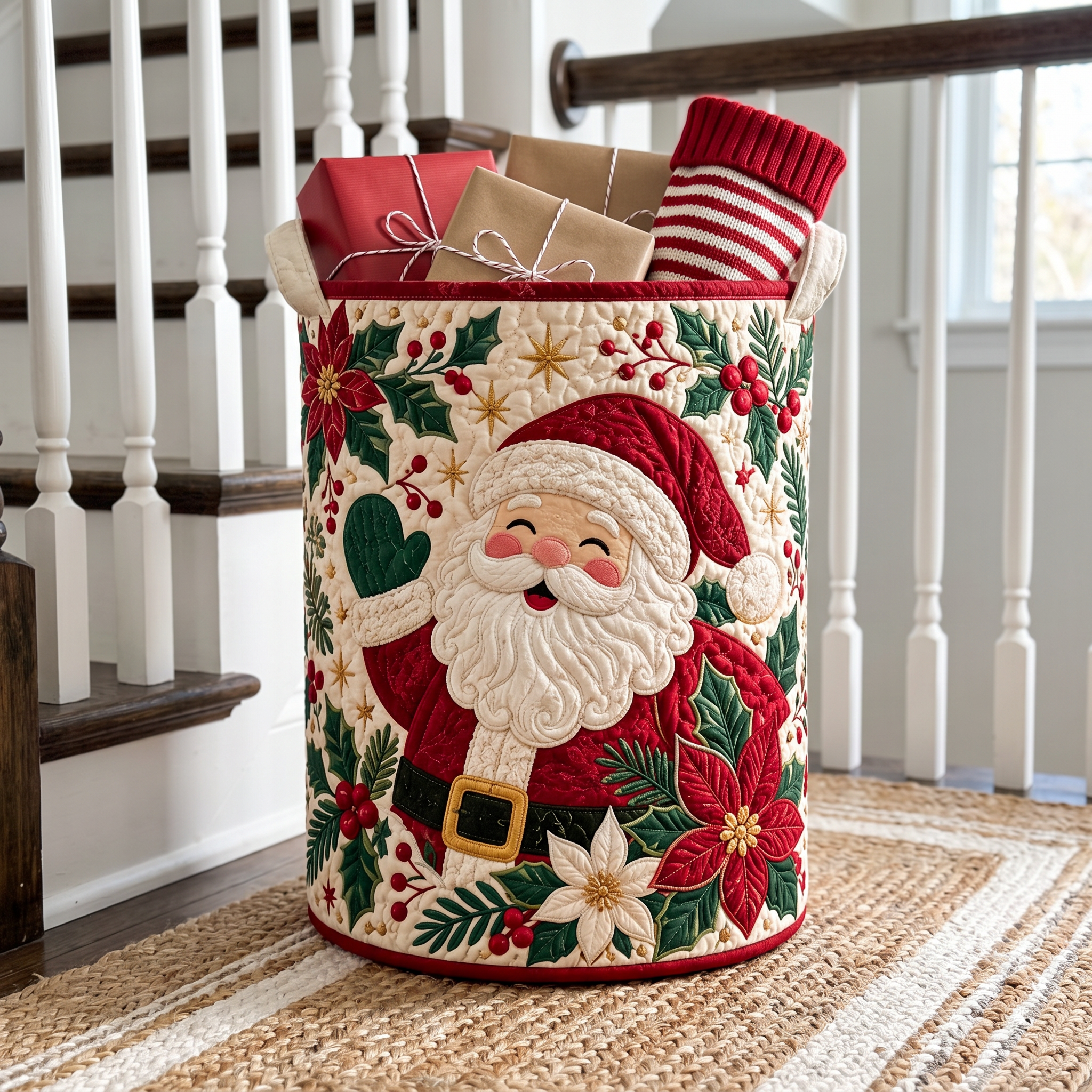 Hand-Quilted Christmas Storage Basket