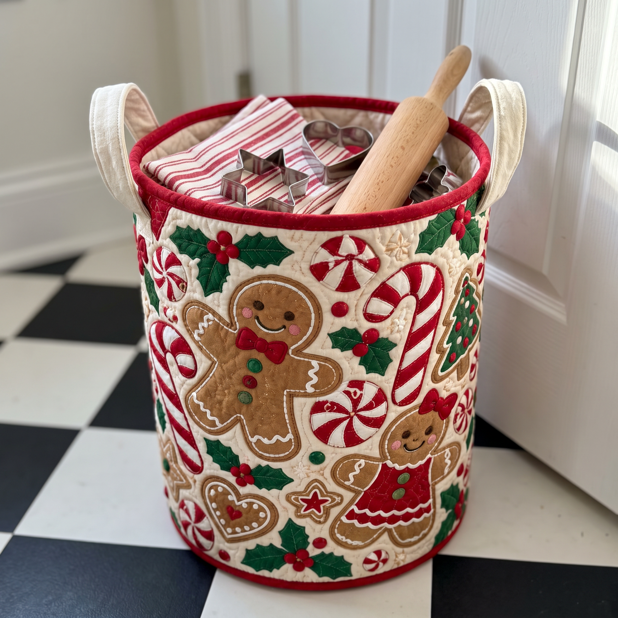 Hand-Quilted Christmas Storage Basket