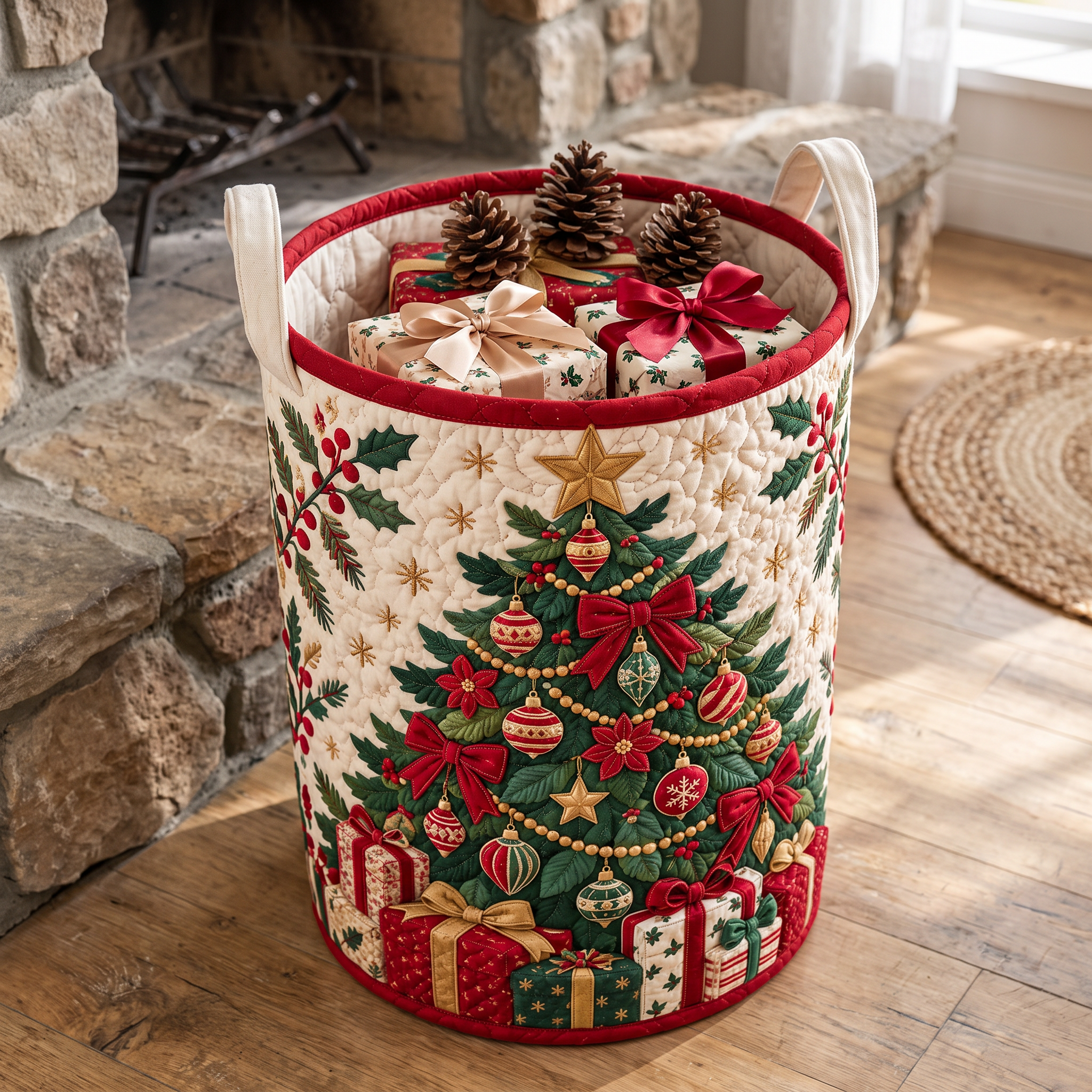 Hand-Quilted Christmas Storage Basket