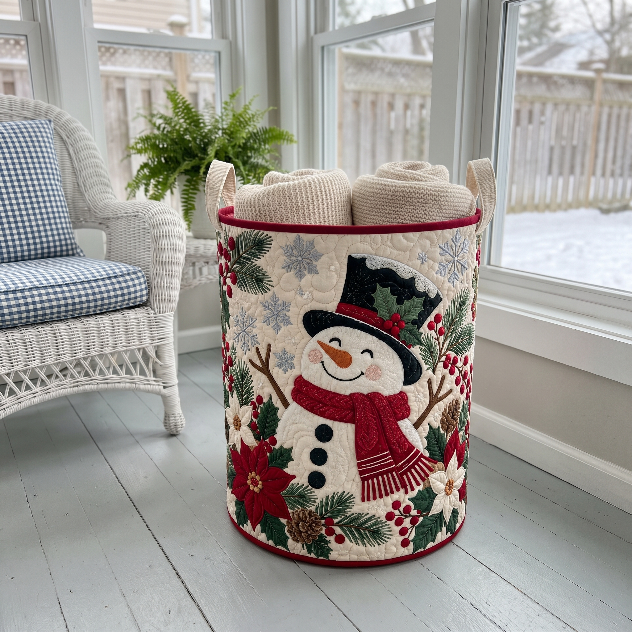 Hand-Quilted Christmas Storage Basket