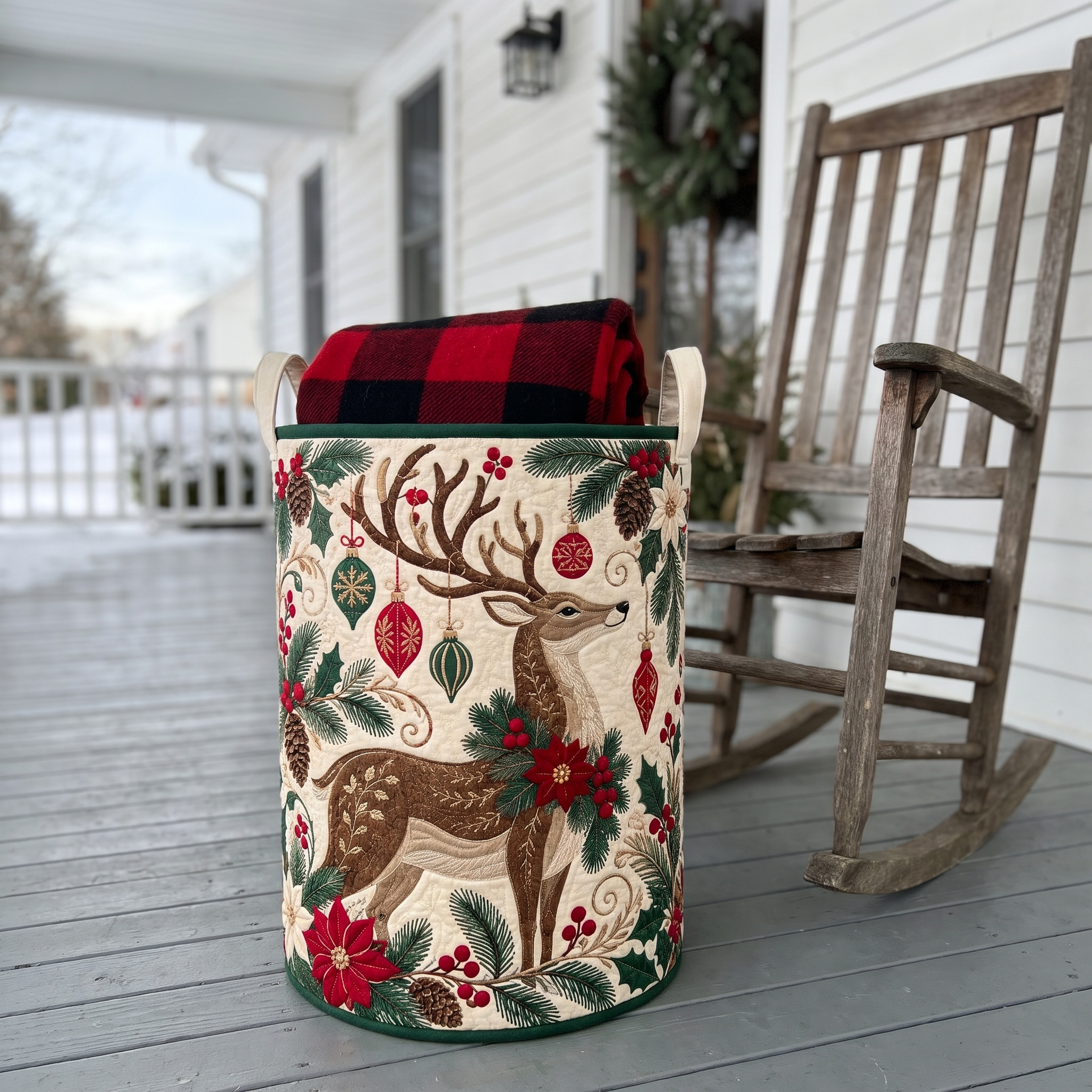 Hand-Quilted Christmas Storage Basket