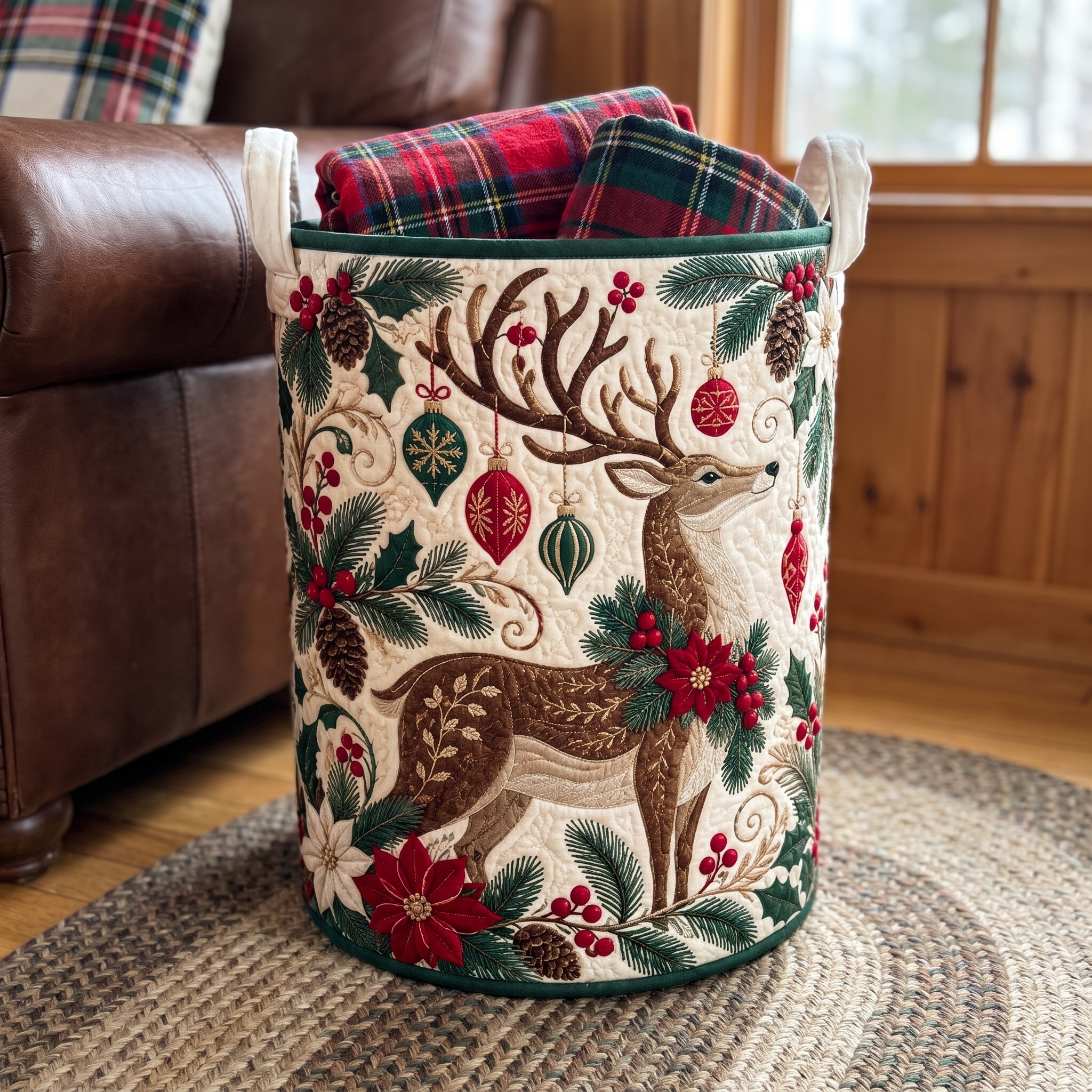 Hand-Quilted Christmas Storage Basket