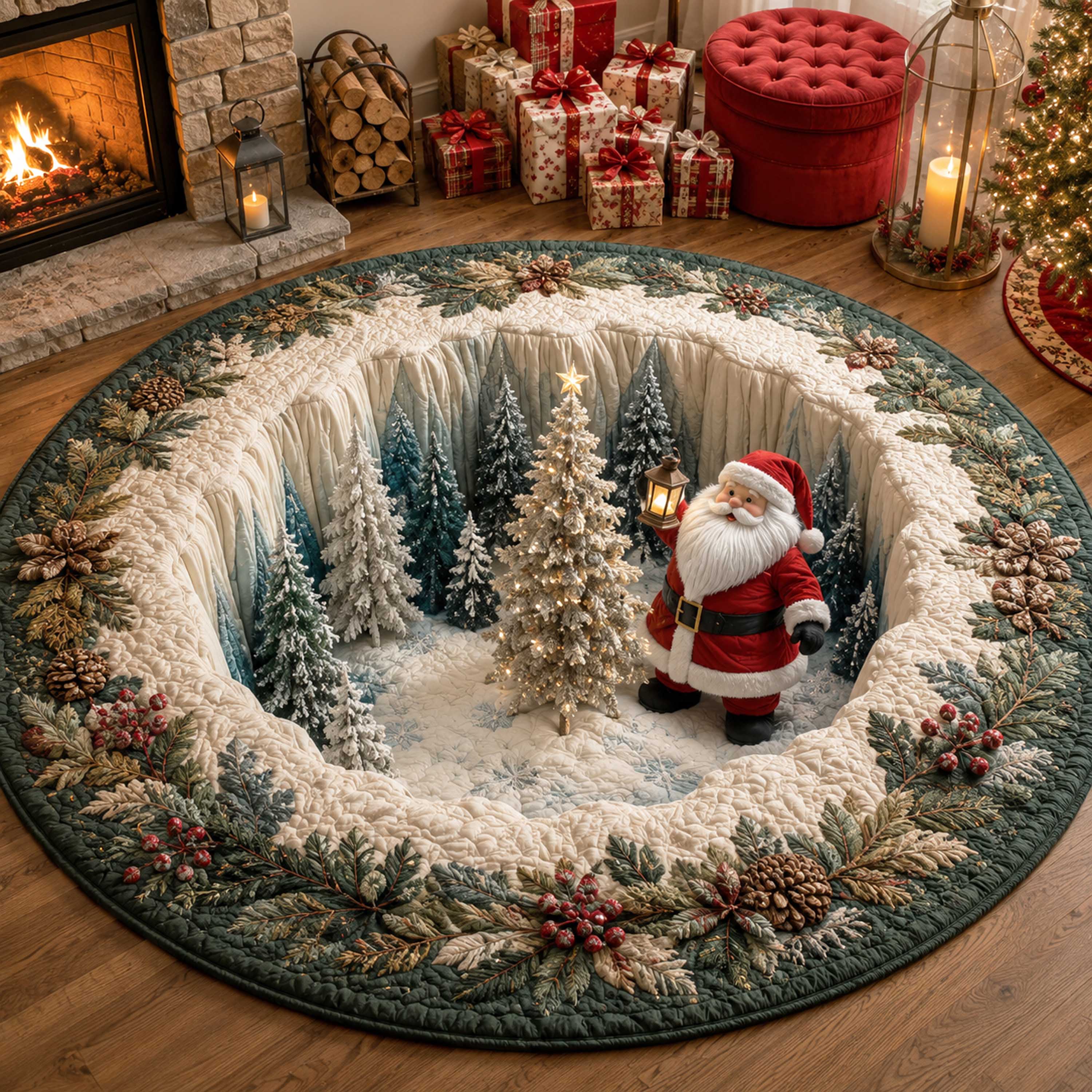 Jolly Santa Quilted Round Mat