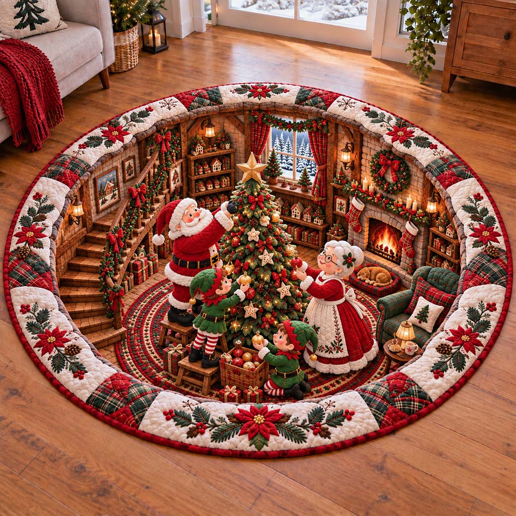 Santa Tree Quilted Round Mat