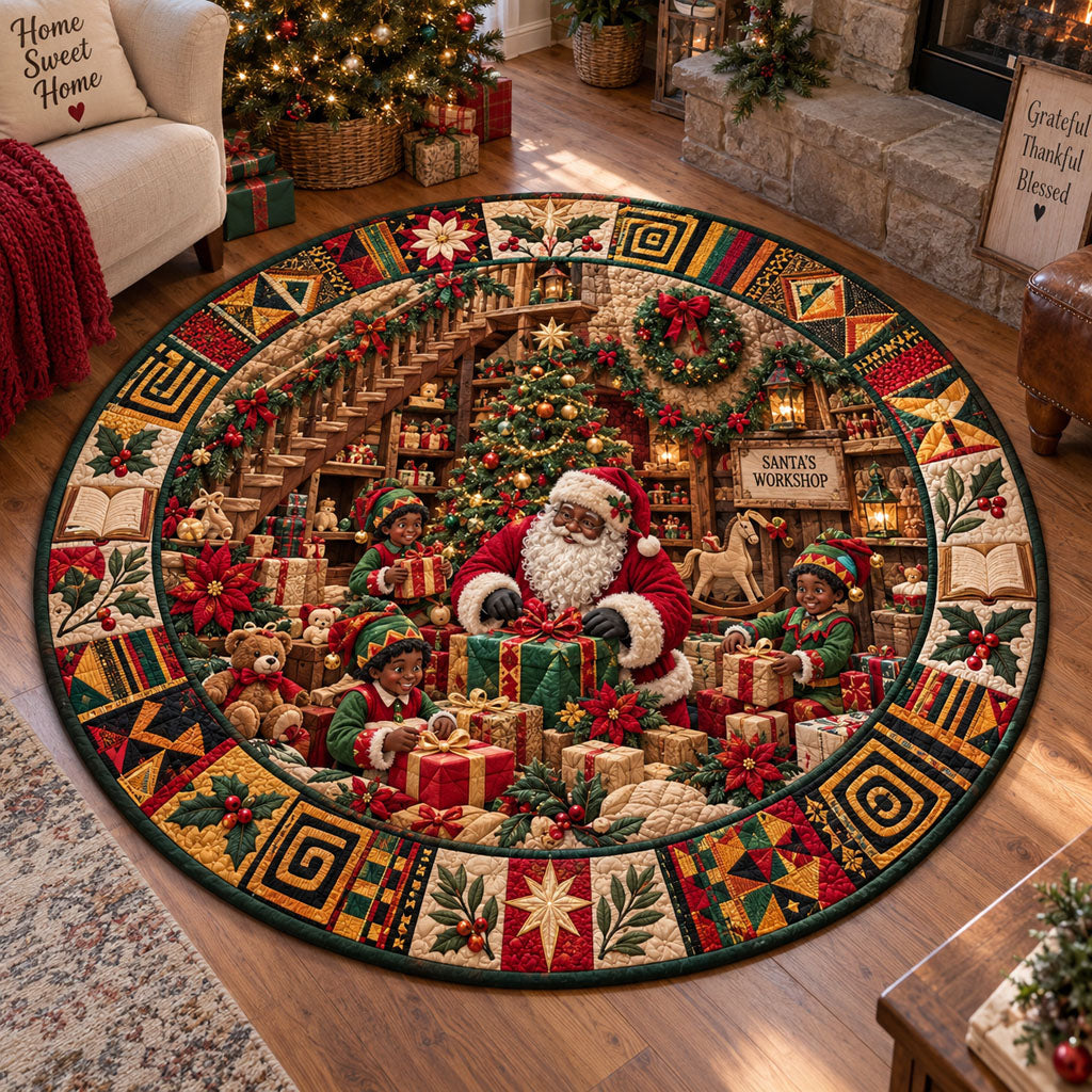 Santa's Christmas Workshop Quilted Round Mat