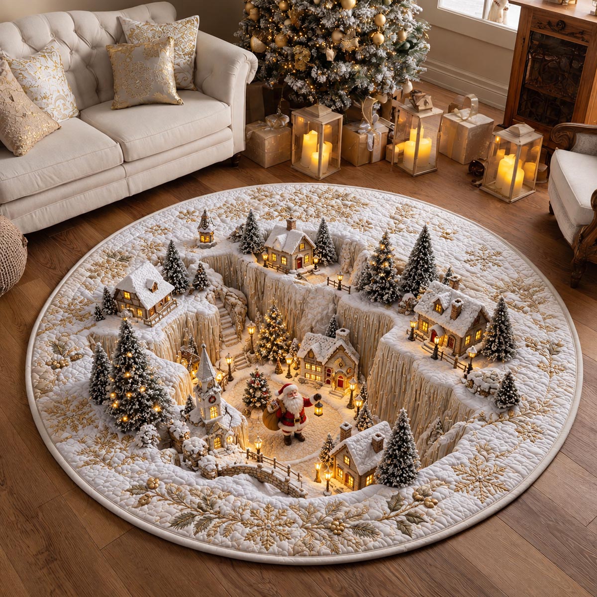 Snowy Christmas Village Quilted Round Mat