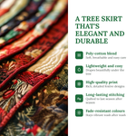 Quilted Christmas tree skirt features: poly-cotton blend, lightweight and cosy, fade-resistant colours
