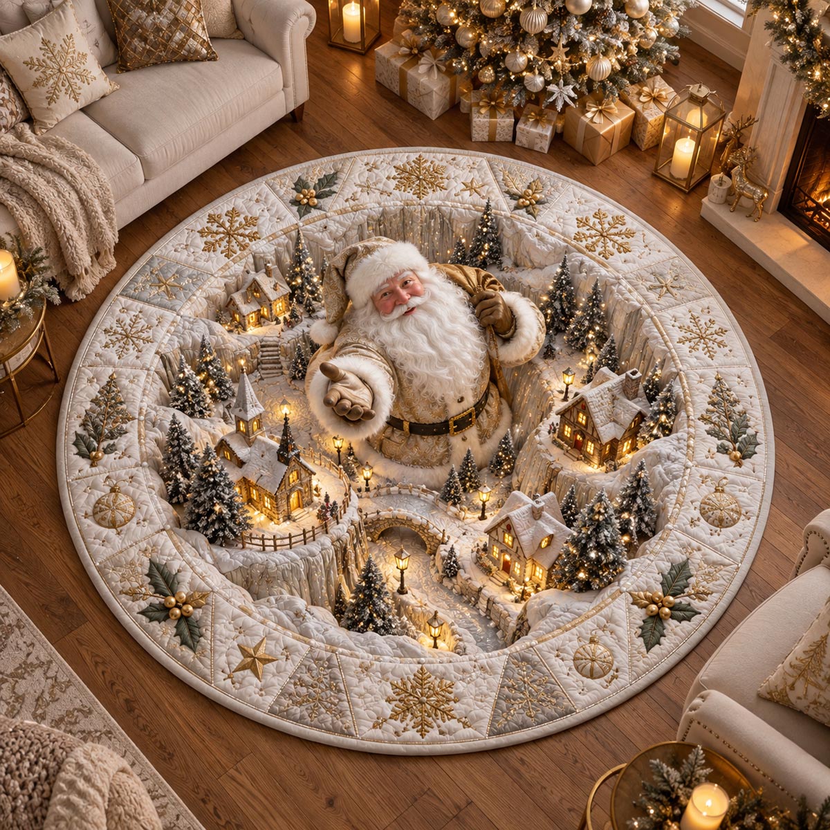Winter Wonderland Santa Quilted Round Mat