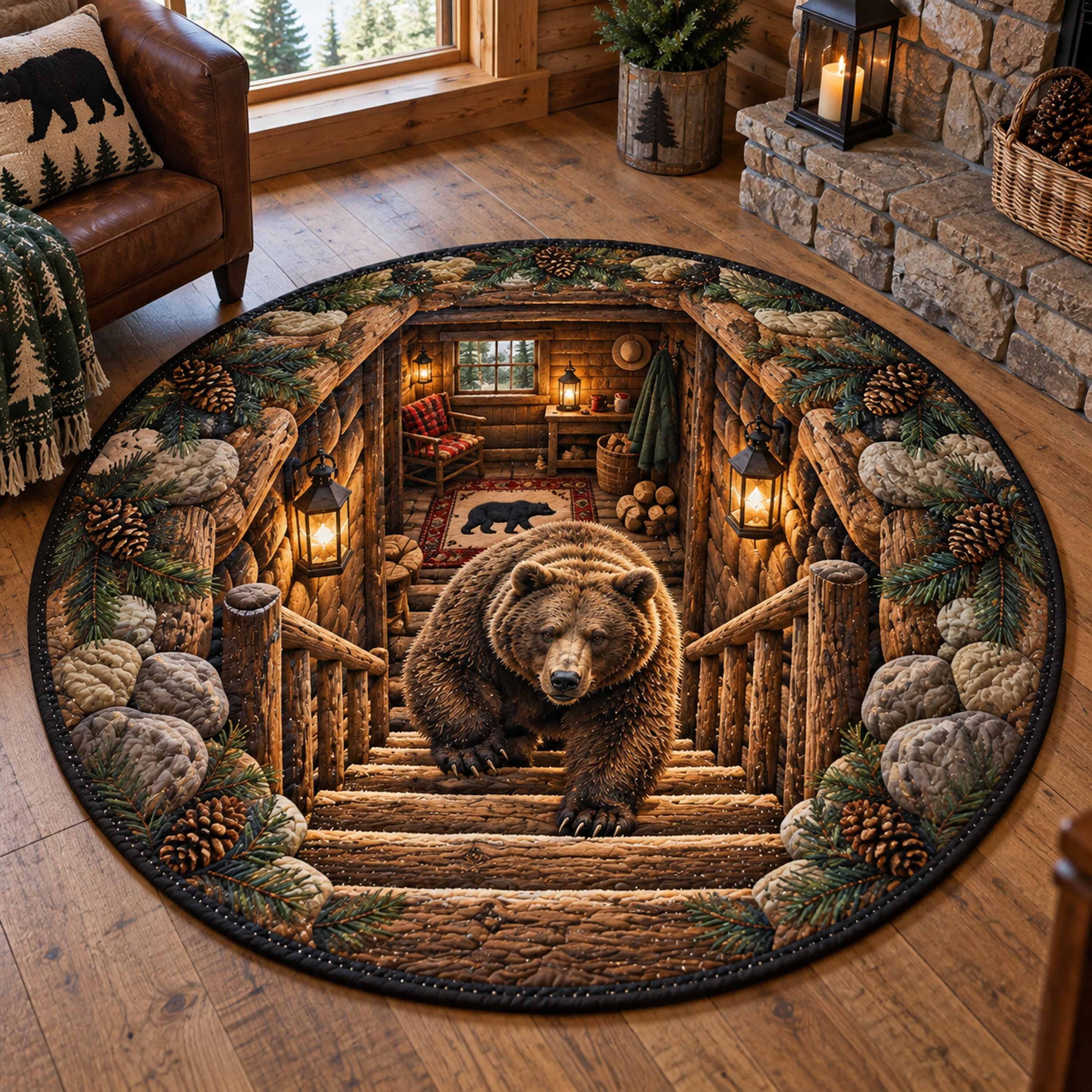 Woodland Bear Quilted Round Mat